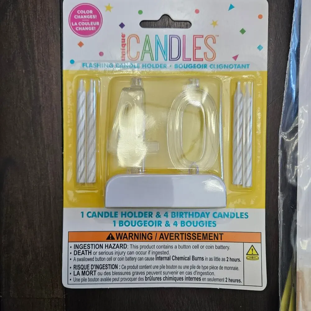 40th Birthday Room Decorating Kit + ICANDLES 40 Candle Set Gold White NEW in Box
